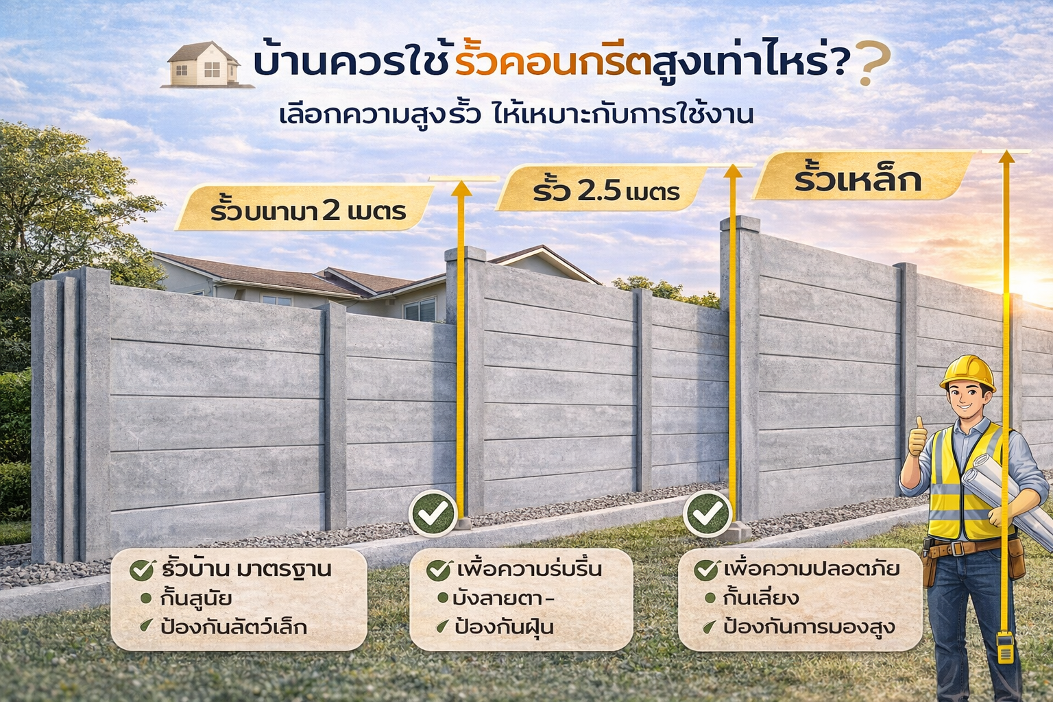 บ้านควรใช้รั้วคอนกรีตสำเร็จรูปสูงเท่าไหร่ เลือกความสูงแบบไหนดีให้เหมาะกับบ้าน